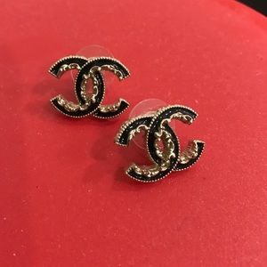 Chanel CC Gold Enamel Earrings